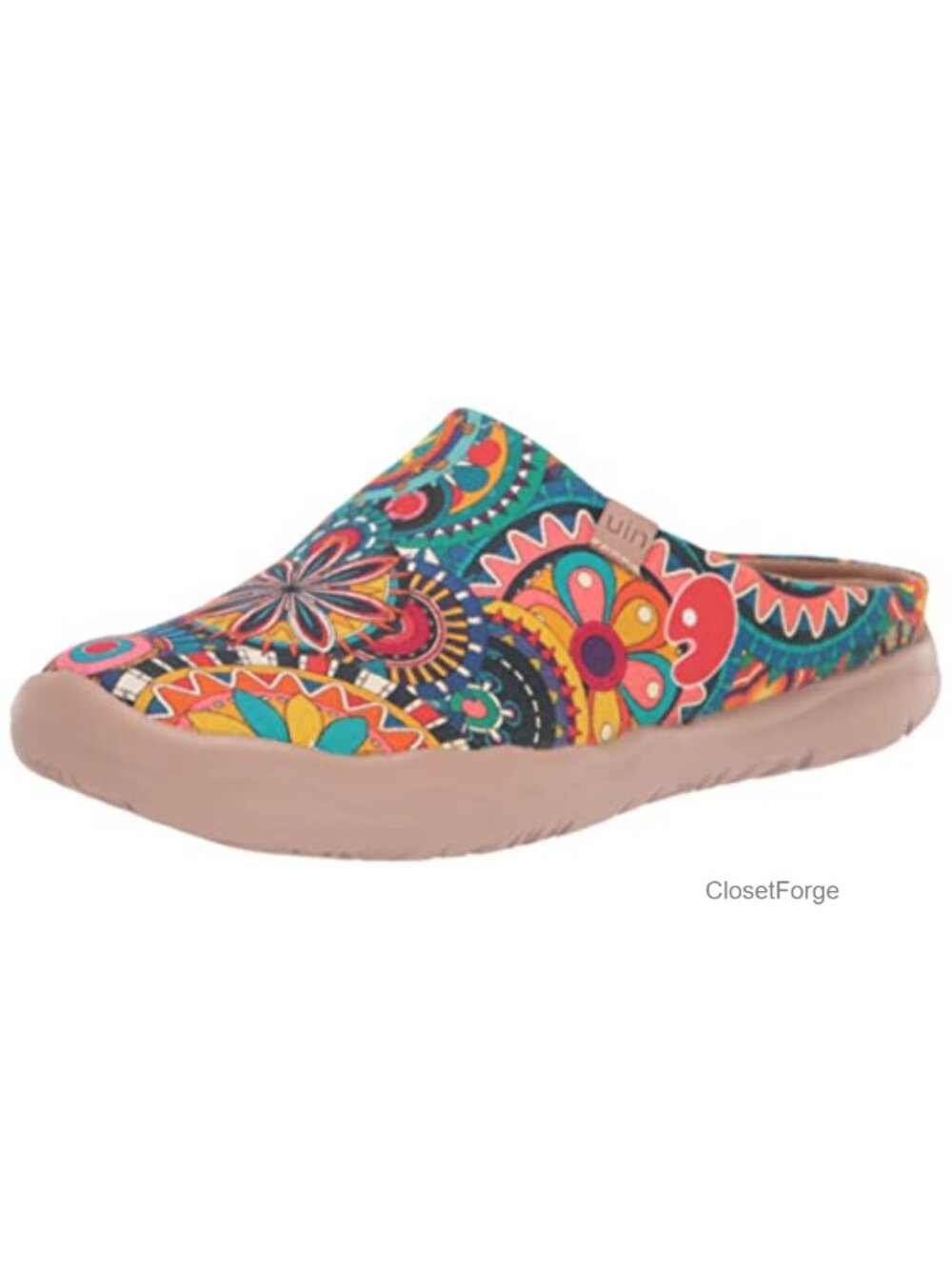 UIN Women's Art Painted Slip On Wide Toe Casual Mules Canvas Loafers